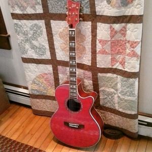 Pink acoustic electric guitar with opal stone and guitar stand & bag included